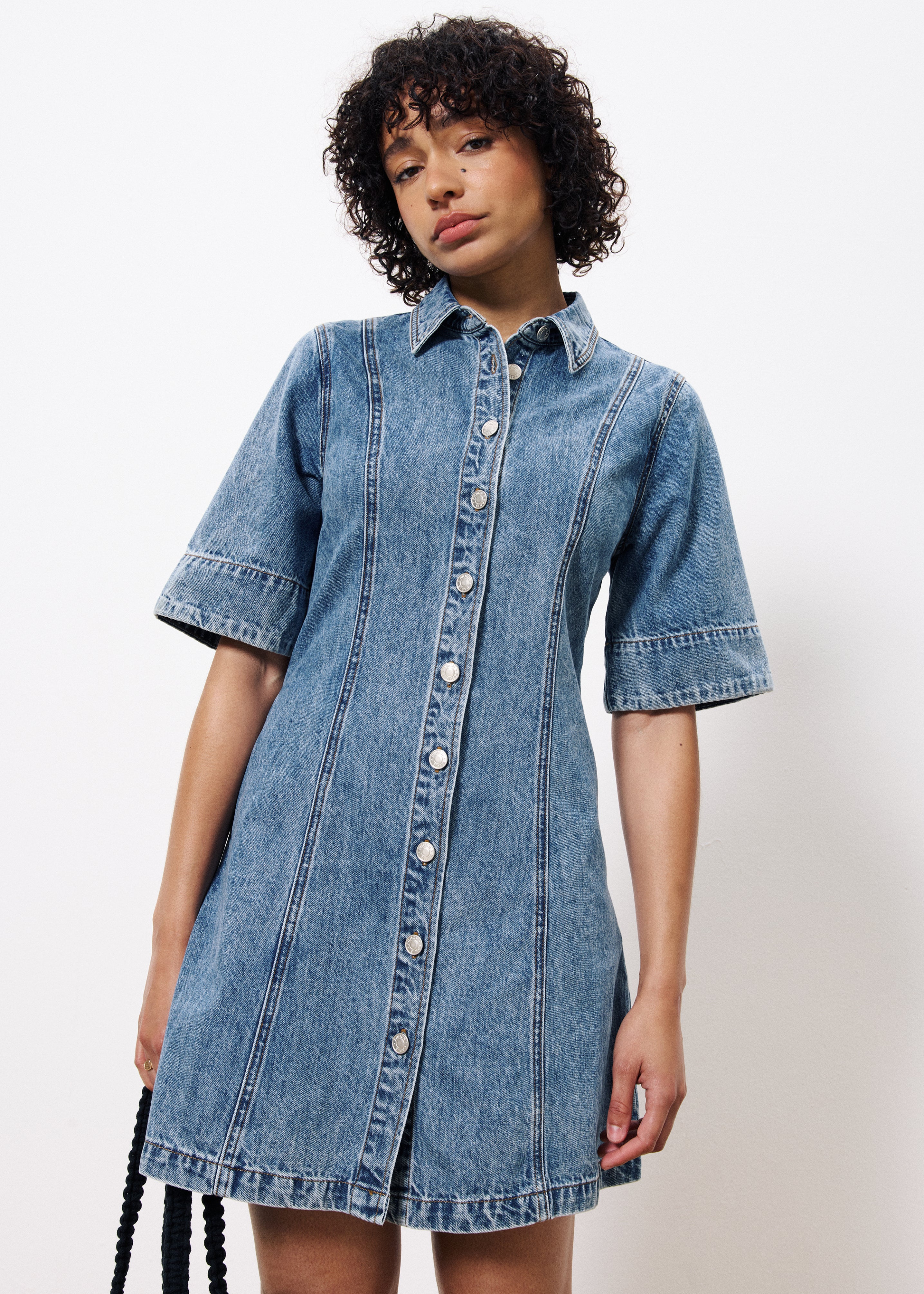 frnch denim dress FRNCH Vito Light Wash Cotton Denim Dress